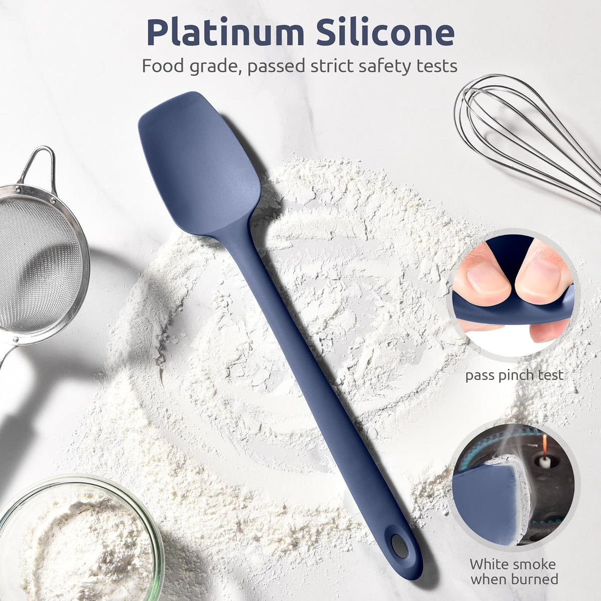 U-Taste Extra-Long 600ºF Heat Resistant Spatula Spoon: 14" Silicone Spoonula Cooking Utensils for Kitchen Use, Non-Stick Scoop Scraper with Soft Edge & Firm Core for Mixing, Serving (Midnight Blue)