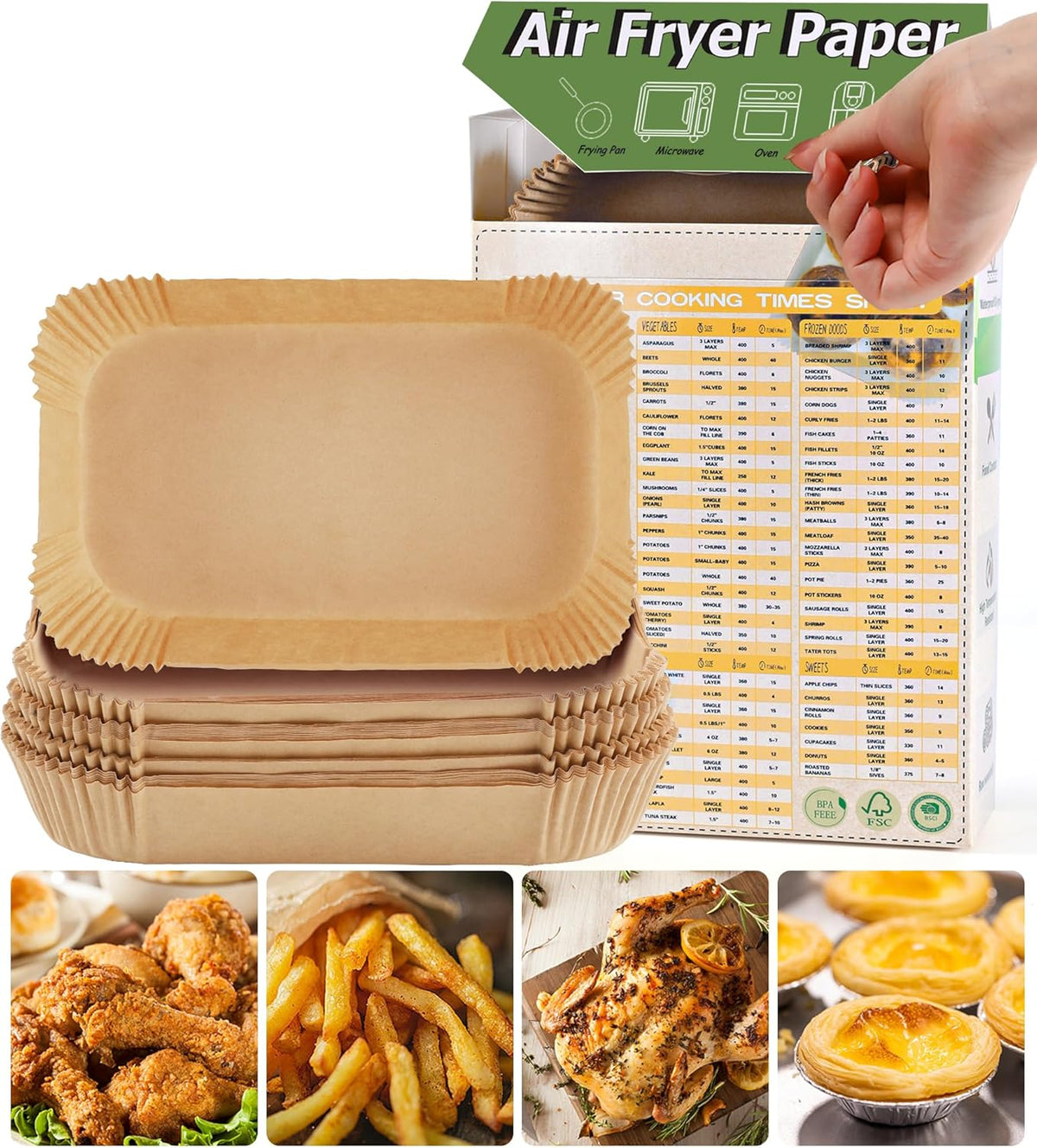 Air Fryer Disposable Paper Liners for Ninja Foodi DZ201 DZ401 FG551, 125 Pcs Rectanglar Parchment Cooking Oil-proof Liner for Airfryer, Microwave Oven, Frying Pan, Fryers Filters Sheets Baking Basket