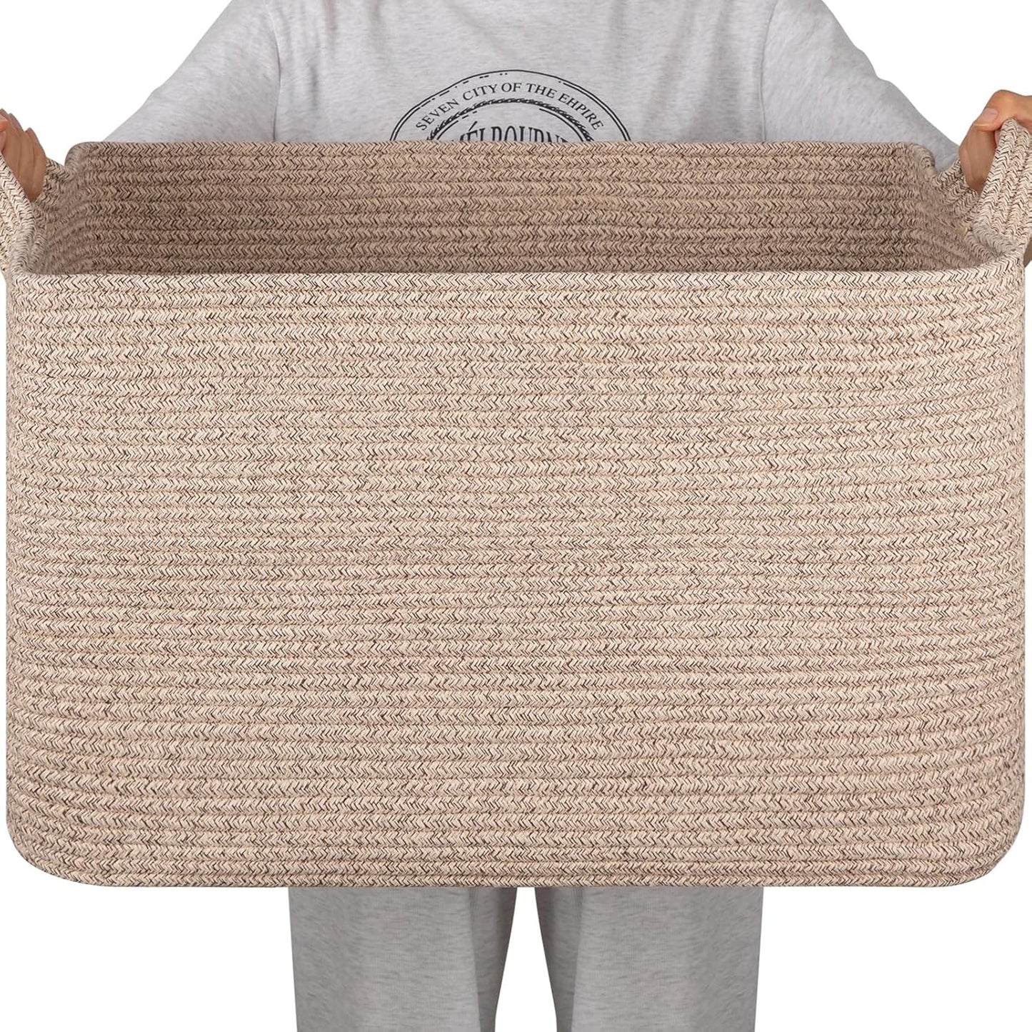 95L Large Storage Basket, Cotton Rope Woven Blanket Basket, Toy Storage for Baby Room, Living Room, 24" x 16.9" x 14.2", Brown