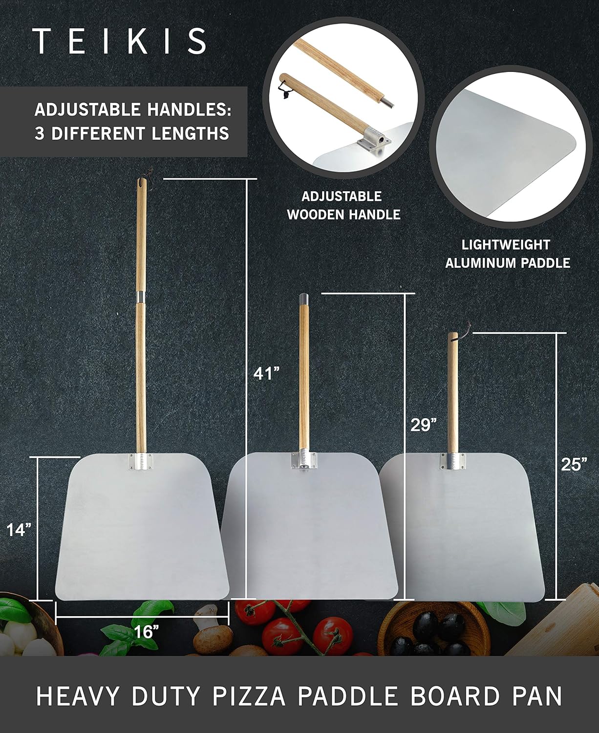 Pizza Cutter Rocker Style & Pizza Peel Set - 14" Large Pizza Metal Slicer Sharp Knife Blade Chopper with 14" x 16" Heavy Duty Pizza Paddle Board Pan with Wood Handle - Premium Oven Baking Accessories