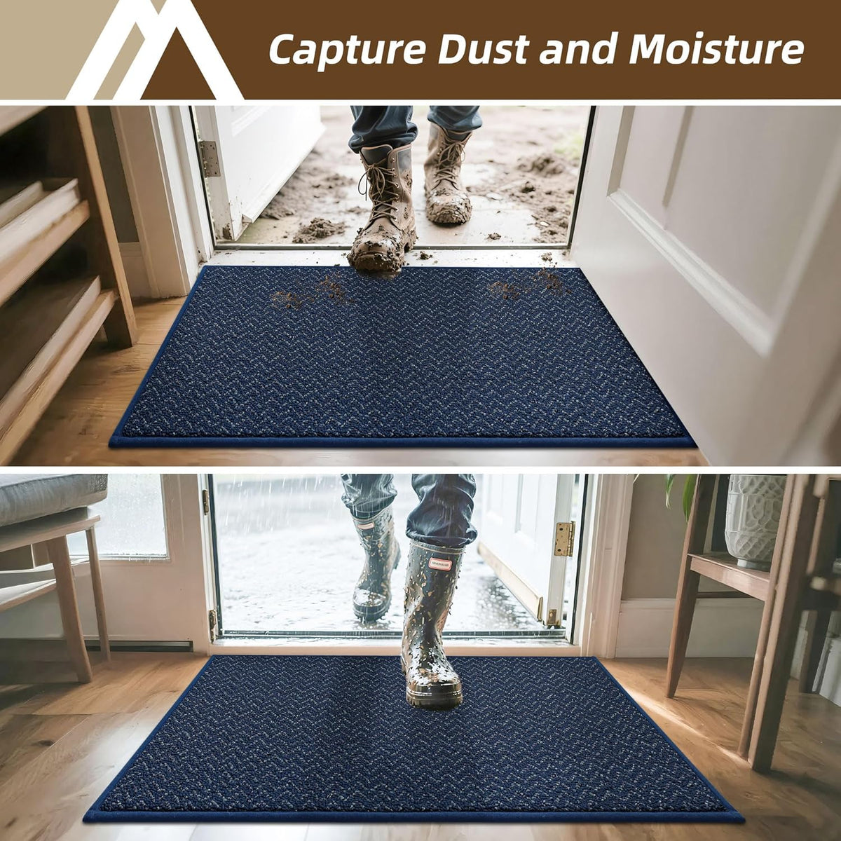 COSY HOMEER-Door-Mat 32"x48" Non Slip Absorbent Entryway Rugs Dirt Trapper Doormats Washable Entrance Mats Low Pile Welcome Floor Mat for Front Back Door and Entry Mats,Navy Blue