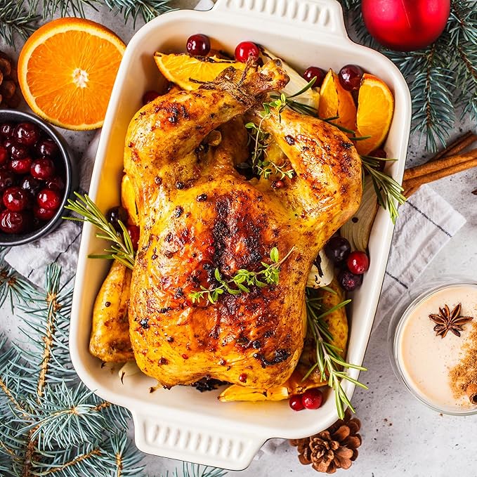 Royalcraft Roaster Oven with Self-Basting Lid, 18qt Electric Roaster with Removable Pan & Rack, Turkey Roaster Oven with Defrost & Warm Function, Stainless Steel, White