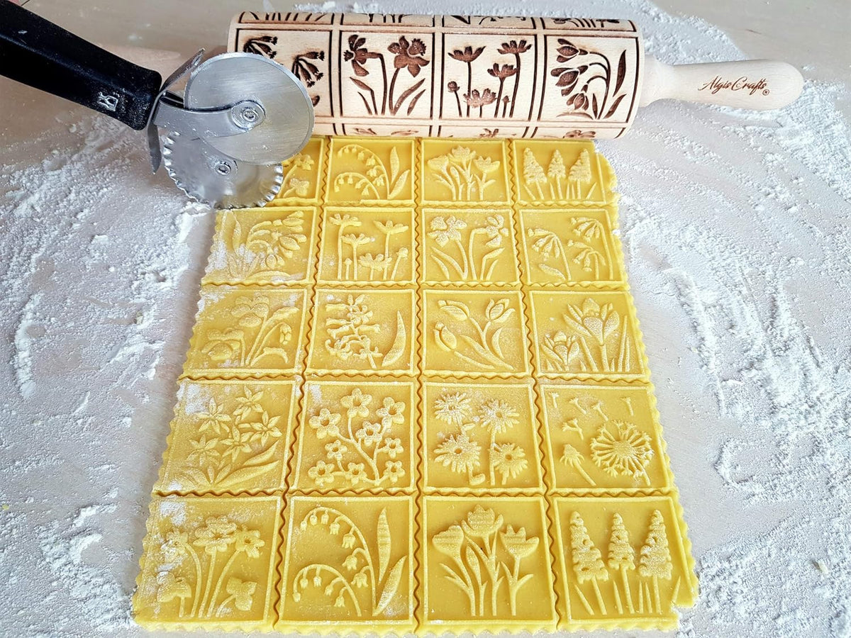 Embossing Rolling Pin SPRING FLOWERS with 16 different spring flowers by Algis Crafts