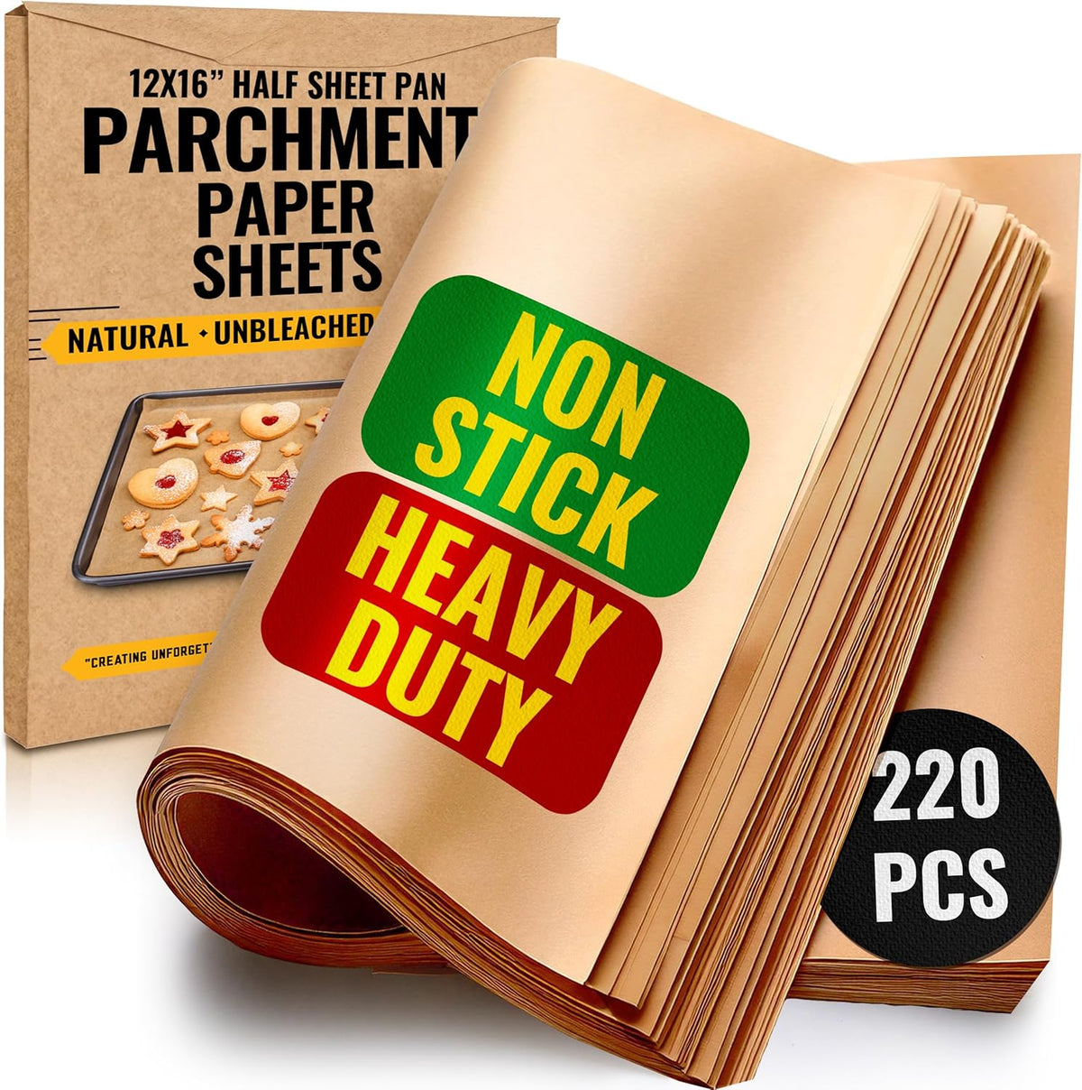 220 PCS Parchment Paper Baking Sheets, 12x16 Inches by Baker's Signature | Precut Non-Stick & Unbleached - Will Not Curl or Burn, Non-Toxic & Comes in Convenient Packaging