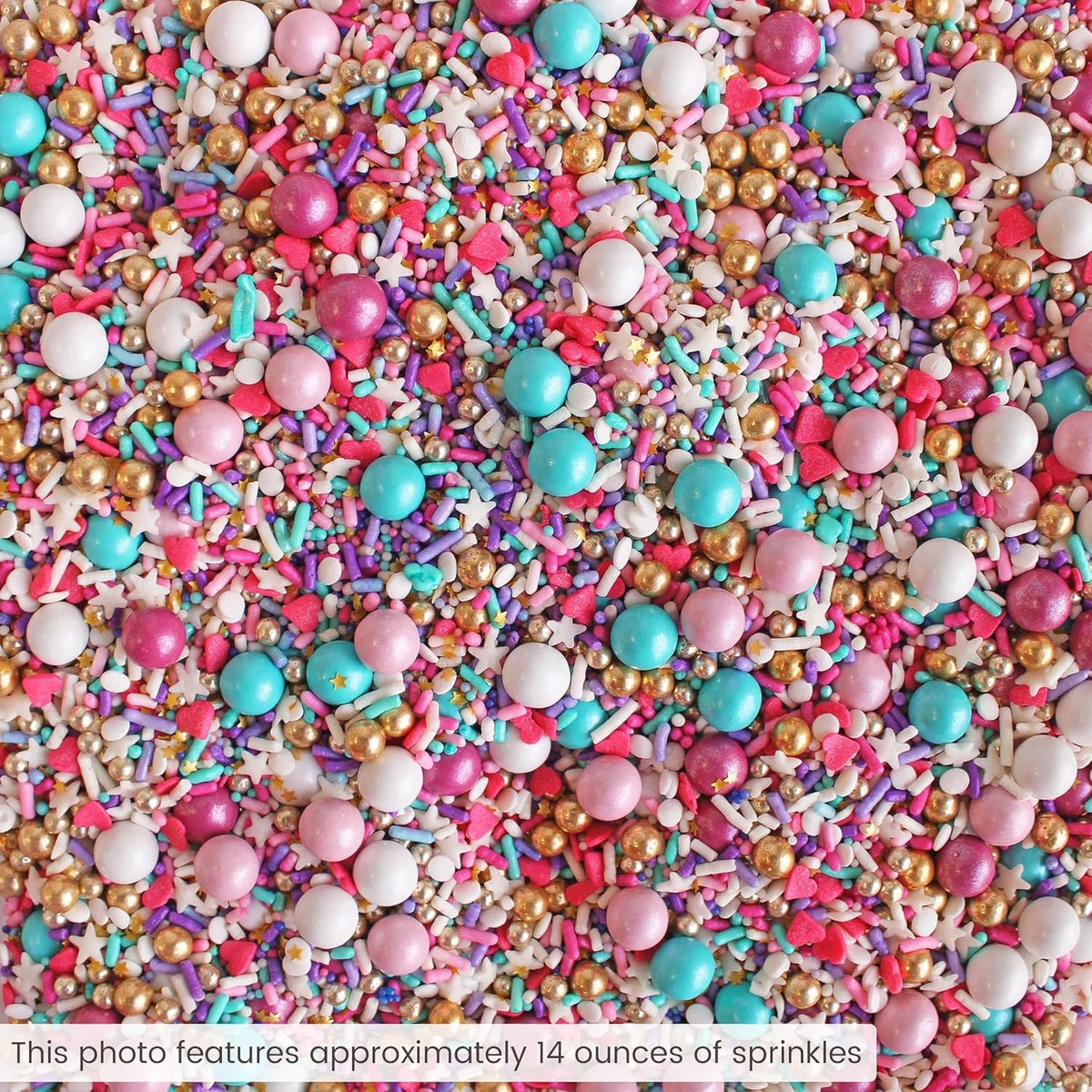 Sprinkle Pop Hey Sugar! Sprinkle Mix| Purple White Pink Aqua Sprinkles Mix with Pink Heart Confetti| Girl Lady Valentines Sprinkles Made in USA for Decorating Cupcakes Cakes Cookies Donuts, 2oz