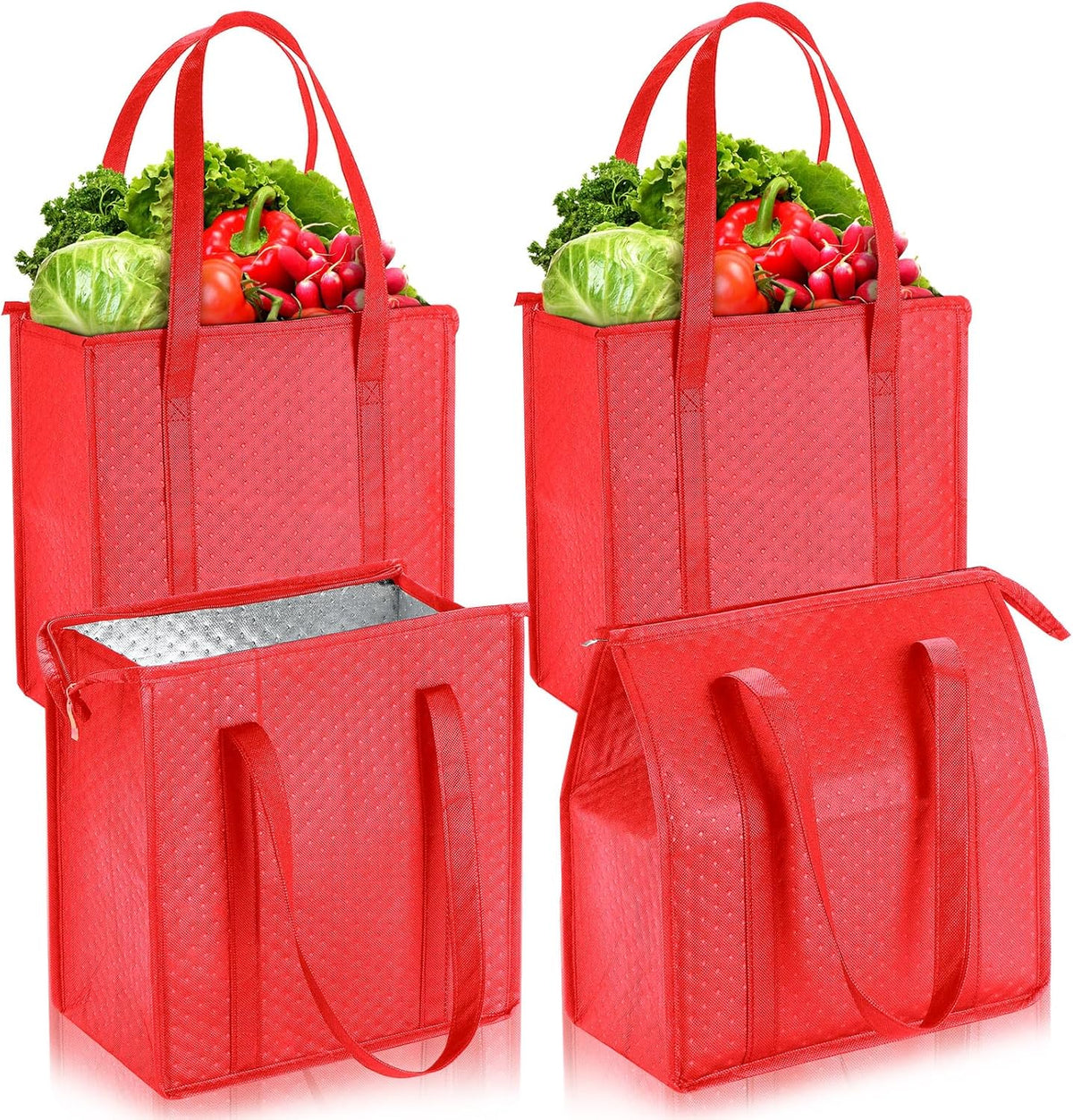 Paterr 4 Pcs Insulated Grocery Bags Large Reusable Insulated Cooler Bags with Zipper Top Shopping Totes for Hot or Cold Food