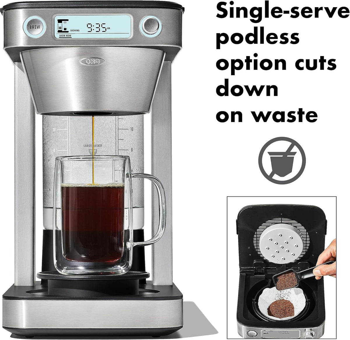 OXO Brew 12-Cup Coffee Maker With Podless Single-Serve Function,Silver