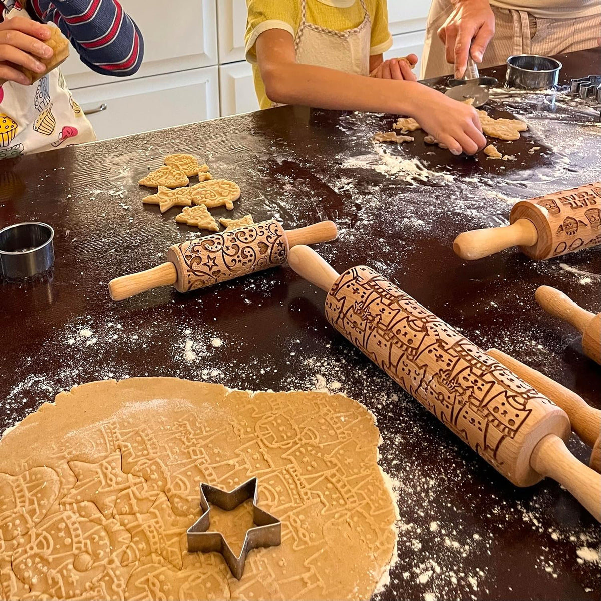 CHRISTMAS TILES Embossing Rolling Pin. Laser Engraved Dough Roller for Embossing Homemade Christmas Cookies by Algis Crafts