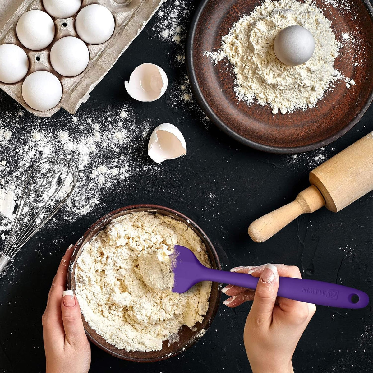 Silicone Spatula 3-piece Set, Ergonomic Handle High Heat-Resistant Spatulas, Non-stick Rubber Spatulas with Stainless Steel Core, Purple
