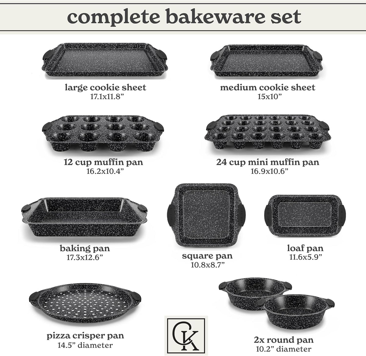 Country Kitchen Nonstick Stackable Bakeware Set - Durable, Easy Release Baking Set, Black, 10 Pcs