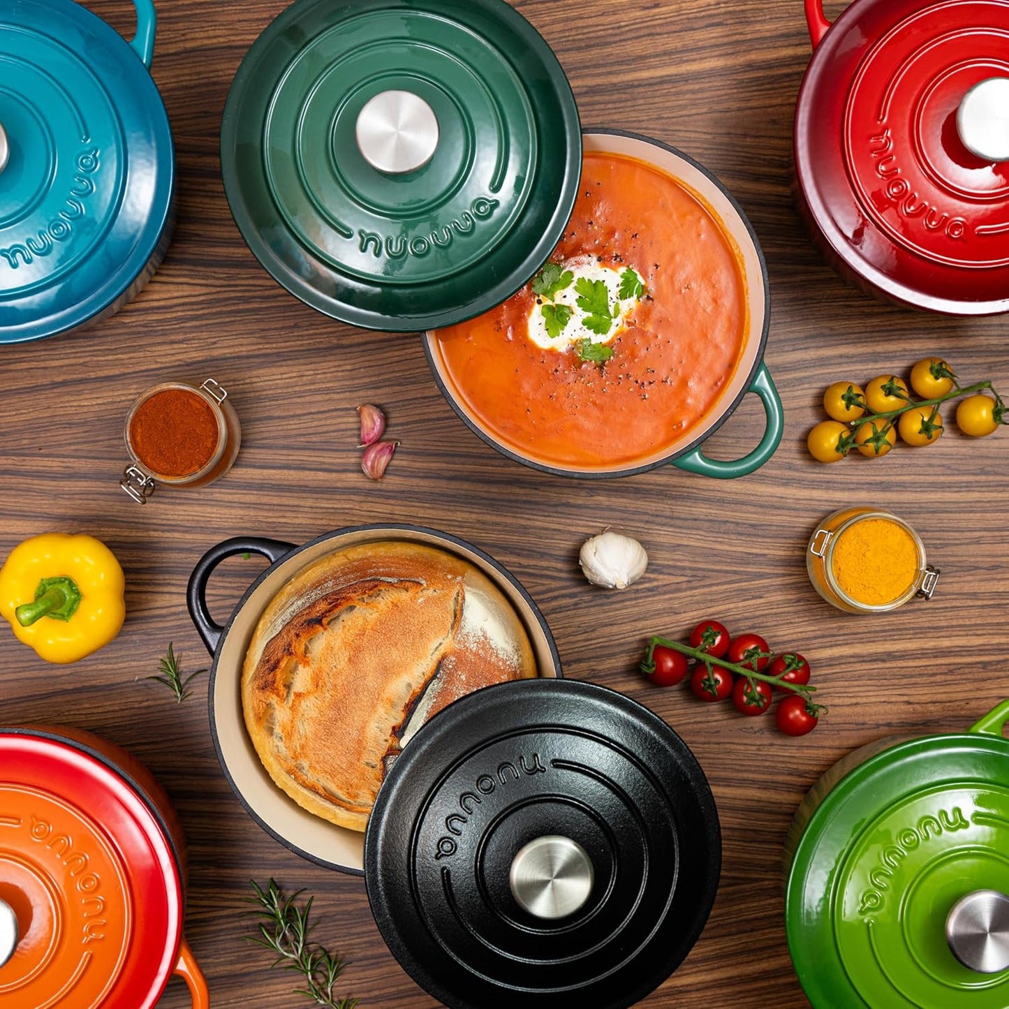 Cast Iron Dutch Oven with Lid – Non-Stick Ovenproof Enamelled Casserole Pot – Sturdy Dutch Oven Cookware – Red, 7.3-Quart, 30cm – by Nuovva